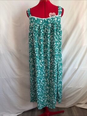 Green Floral Maxi Skirt with White Bloom Print